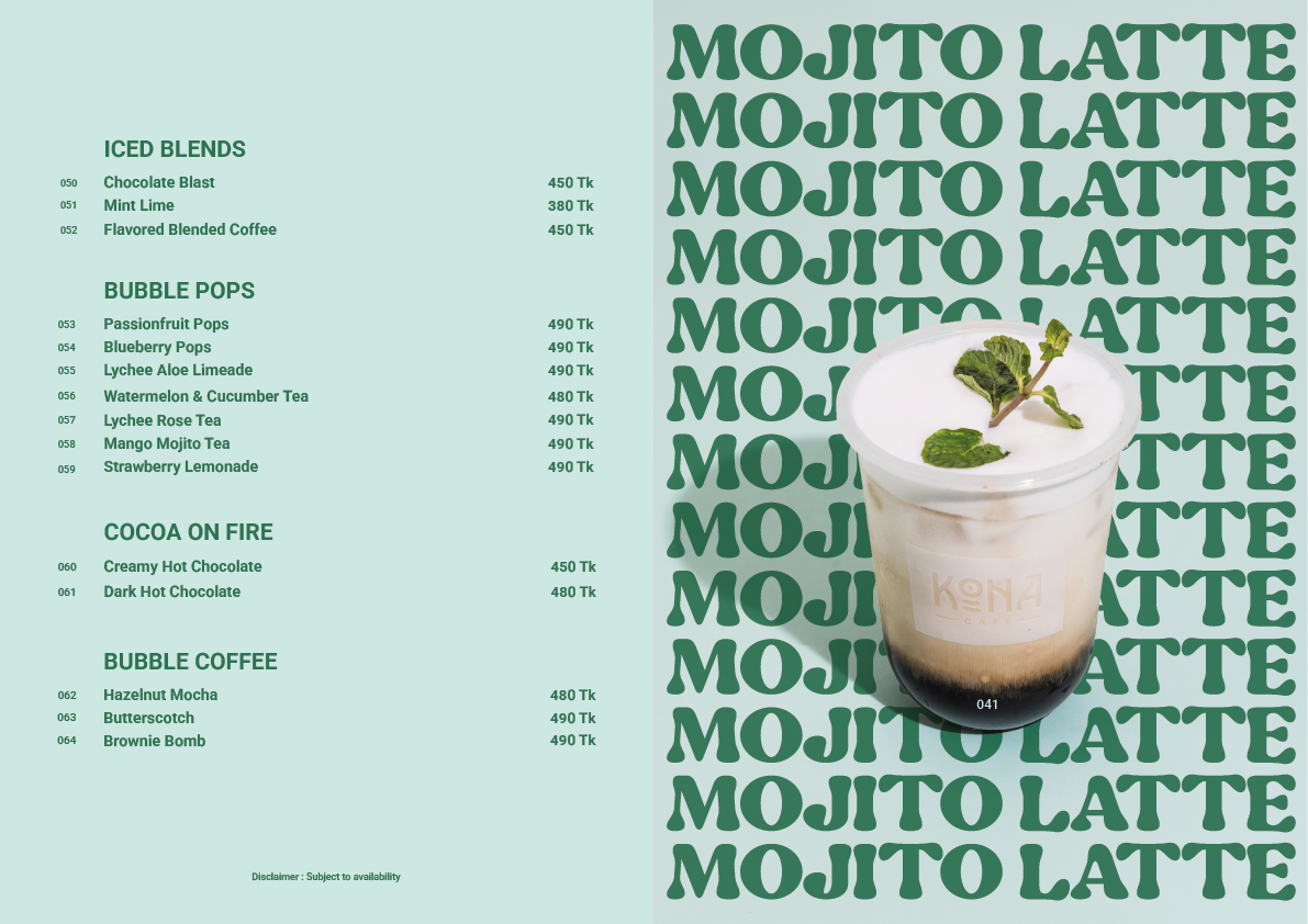 KONA Menu
